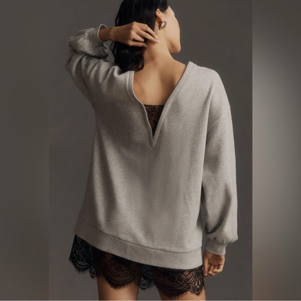 Anthropologie Light Gray V-Back Sweatshirt